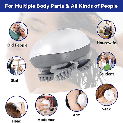 Green Mini Electric Head Massager - Portable 3D Massage Device, Waterproof, Multifunctional Relaxation & Pet Care, Rechargeable, 6 Techniques & 3 Modes, Compact Design.