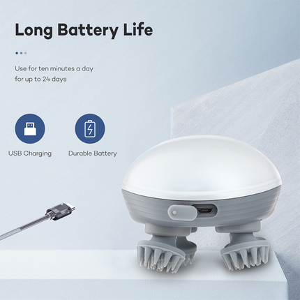 Green Mini Electric Head Massager - Portable 3D Massage Device, Waterproof, Multifunctional Relaxation & Pet Care, Rechargeable, 6 Techniques & 3 Modes, Compact Design.