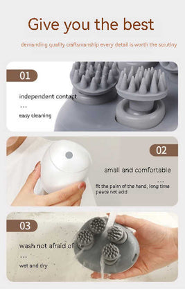Green Mini Electric Head Massager - Portable 3D Massage Device, Waterproof, Multifunctional Relaxation & Pet Care, Rechargeable, 6 Techniques & 3 Modes, Compact Design.