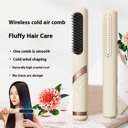Purple Portable USB Rechargeable Cold Wind Ionic Hair Straightening Brush, Multi-Functional Hair Straightener and Curler, Lightweight and Travel-Friendly.