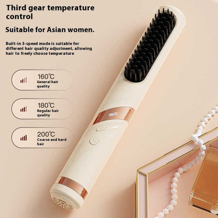 Purple Portable USB Rechargeable Cold Wind Ionic Hair Straightening Brush, Multi-Functional Hair Straightener and Curler, Lightweight and Travel-Friendly.