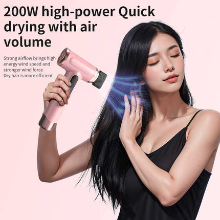 Pink wireless Hair Dryer with Cold & Hot Air, Portable Large-Capacity Rechargeable Ionic Dryer, Fast-Drying, Lightweight and Compact for Home and Travel.
