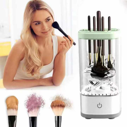 White Electric Makeup Brush Cleaner and Dryer – USB Automatic Household Cleaning Device with UV Sterilization and Fast Drying Function.