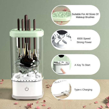 White Electric Makeup Brush Cleaner and Dryer – USB Automatic Household Cleaning Device with UV Sterilization and Fast Drying Function.
