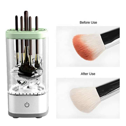 White Electric Makeup Brush Cleaner and Dryer – USB Automatic Household Cleaning Device with UV Sterilization and Fast Drying Function.