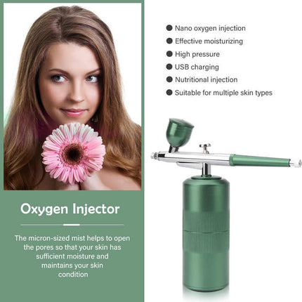 Black Portable Oxygen Infusion Nano Spray Facial Beauty Instrument - High Pressure Needle-Free Skin Care Mist Sprayer.
