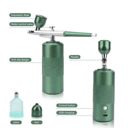 Black Portable Oxygen Infusion Nano Spray Facial Beauty Instrument - High Pressure Needle-Free Skin Care Mist Sprayer.