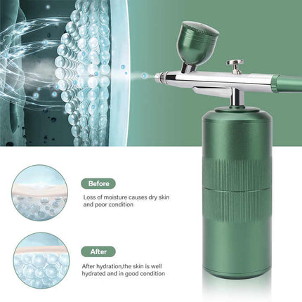 Black Portable Oxygen Infusion Nano Spray Facial Beauty Instrument - High Pressure Needle-Free Skin Care Mist Sprayer.