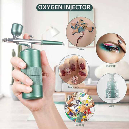Black Portable Oxygen Infusion Nano Spray Facial Beauty Instrument - High Pressure Needle-Free Skin Care Mist Sprayer.