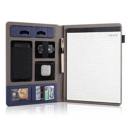 Black A4 Leather Multi-Functional Business Document Folder with Card Slots - Contract File Organizer.
