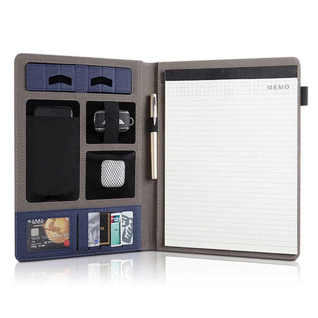 Black A4 Leather Multi-Functional Business Document Folder with Card Slots - Contract File Organizer.