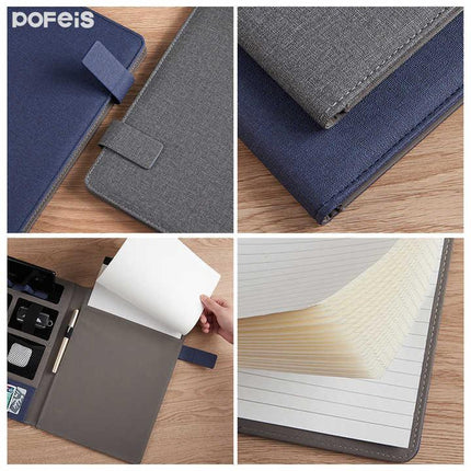 Black A4 Leather Multi-Functional Business Document Folder with Card Slots - Contract File Organizer.