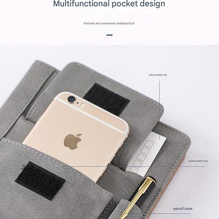 Blue A5 Multi-Functional PU Leather Notebook with Pockets – Office Planner and Journal.