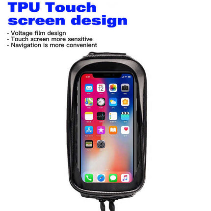 Waterproof Bicycle Phone Frame Bag with Sun Visor, TPU Touchscreen, and Storage Pockets for Road and Mountain Bikes.
