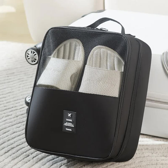 2 Pcs Black Waterproof Foldable Travel Shoe Storage Bag, Three-Layer Design Shoe Organizer, Portable Shoe Pouch for Trips.