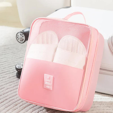 2 Pcs Pink Waterproof Foldable Travel Shoe Storage Bag, Three-Layer Design Shoe Organizer, Portable Shoe Pouch for Trips.