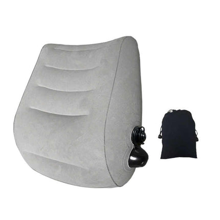 Grey Portable Press-to-Inflate Travel Lumbar Cushion – Lightweight, Supportive Backrest for Flights, Trains, and Office Use.
