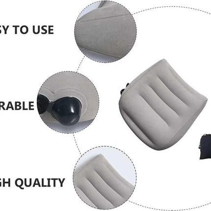 Grey Portable Press-to-Inflate Travel Lumbar Cushion – Lightweight, Supportive Backrest for Flights, Trains, and Office Use.