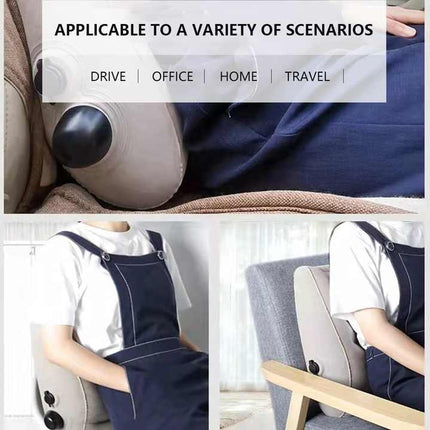 Grey Portable Press-to-Inflate Travel Lumbar Cushion – Lightweight, Supportive Backrest for Flights, Trains, and Office Use.