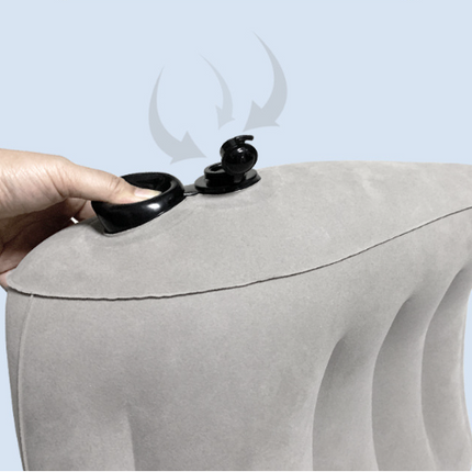 Grey Portable Press-to-Inflate Travel Lumbar Cushion – Lightweight, Supportive Backrest for Flights, Trains, and Office Use.