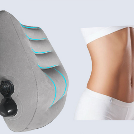 Grey Portable Press-to-Inflate Travel Lumbar Cushion – Lightweight, Supportive Backrest for Flights, Trains, and Office Use.