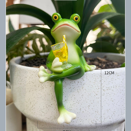 2 Pcs Green Realistic Frog with Legs Crossed Pot Hanger - Glass Fish Tank Edge Decor, Outdoor Garden Animal Ornament, Hanging Planter Decoration.