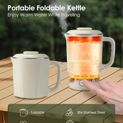 White Portable Foldable Travel Electric Kettle - 304 Stainless Steel Electric Water Boiler.