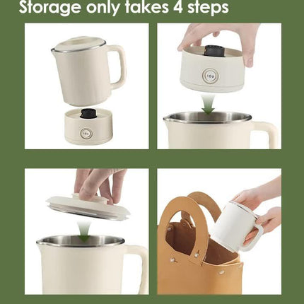White Portable Foldable Travel Electric Kettle - 304 Stainless Steel Electric Water Boiler.
