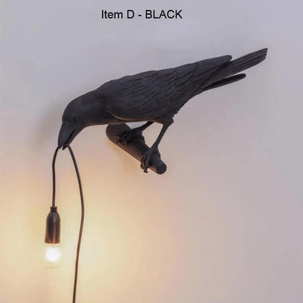 Black Bird Right Wall Lamp Nordic Resin Bird Wall Lamp - Creative Animal Bedside Decorative USB Night Light, Stylish Bird Perched Lamp for Bedroom and Living Room.