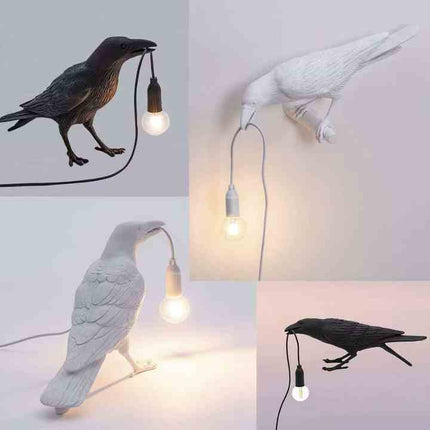 Black Bird Standing Shape Nordic Resin Bird Wall Lamp - Creative Animal Bedside Decorative USB Night Light, Stylish Bird Perched Lamp for Bedroom and Living Room.