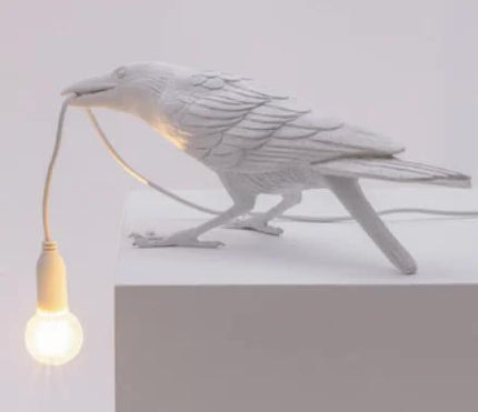 White Bird Sitting Shape Nordic Resin Bird Wall Lamp - Creative Animal Bedside Decorative USB Night Light, Stylish Bird Perched Lamp for Bedroom and Living Room.
