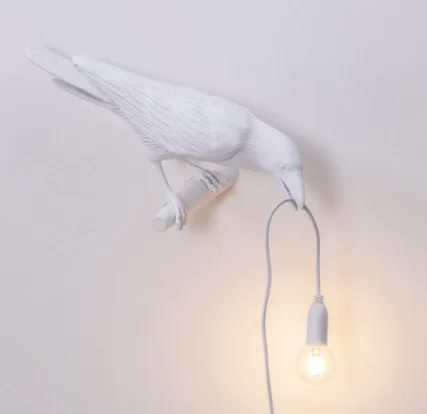 White Bird Left Wall Lamp Nordic Resin Bird Wall Lamp - Creative Animal Bedside Decorative USB Night Light, Stylish Bird Perched Lamp for Bedroom and Living Room.