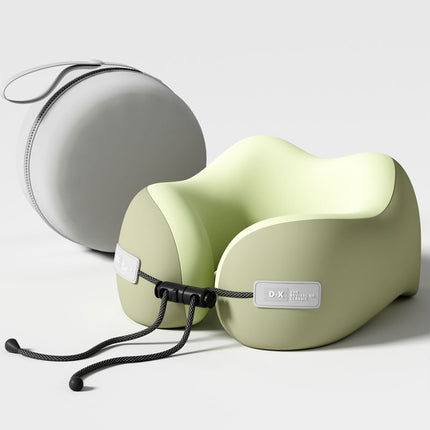 Green Portable U-Shaped Memory Foam Travel Pillow - Ergonomic Neck Support for Airplane, Car, Office - Lightweight & Compact with Storage Box.