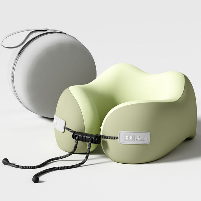 Green Portable U-Shaped Memory Foam Travel Pillow - Ergonomic Neck Support for Airplane, Car, Office - Lightweight & Compact with Storage Box.