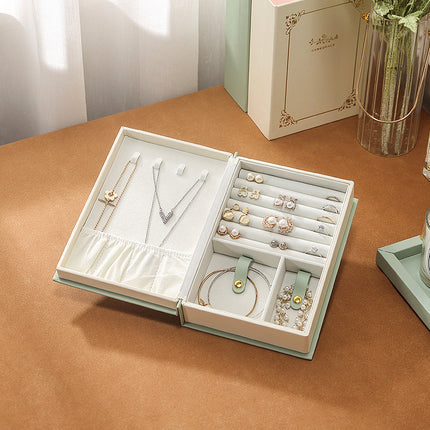 Beige Creative PU Jewelry Storage Book - Magnetic Closure Organizer for Earrings, Rings, and Necklaces(The Jewelry is a prop for the photo shoot and is not included).
