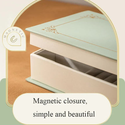 Beige Creative PU Jewelry Storage Book - Magnetic Closure Organizer for Earrings, Rings, and Necklaces(The Jewelry is a prop for the photo shoot and is not included).