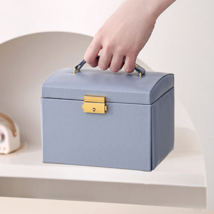 Light Pink Luxury PU Leather Jewelry Storage Box - 3-Tier Organizer with Mirror for Necklaces, Earrings, and Rings(Jewelry is a photo prop and is not included).