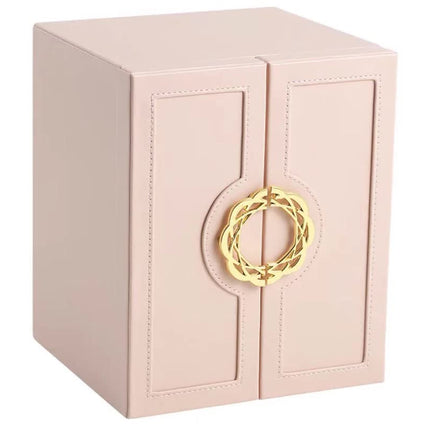 Pink Elegant 5-Layer Large Capacity Jewelry Storage Box with Dual Opening Doors - Perfect for Organizing Necklaces, Rings, Earrings, and More(Jewelry is a photo prop and is not included).