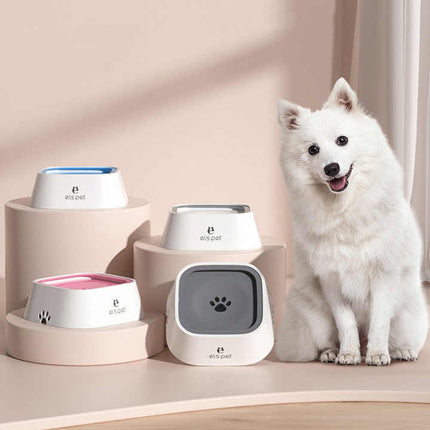 Pink Anti-Spill Floating Pet Water Bowl for Dogs and Cats - 1L Capacity, Splash-Proof and Anti-Wet Mouth Design.