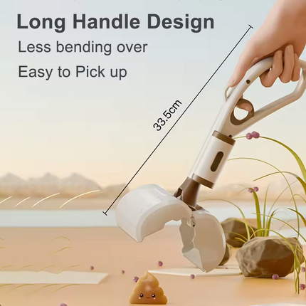 Beige Portable Dog Poop Scooper with Large 9.5cm Opening, Ergonomic Handle, Lightweight 320g Pet Waste Picker for Outdoor Walks.