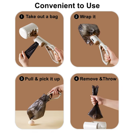 Beige Portable Dog Poop Scooper with Large 9.5cm Opening, Ergonomic Handle, Lightweight 320g Pet Waste Picker for Outdoor Walks.