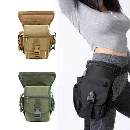 Black Tactical Outdoor Leg Bag – 900D Durable Multi-Layer Waist Pack for Cycling, Fishing, and Security.