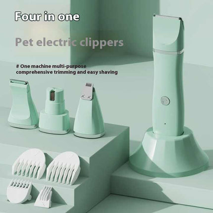 White 4-in-1 Pet Grooming Electric Clippers - Professional Rechargeable Trimmer for Dogs & Cats, Paw, Fur, Nail, and Ear Care | Compact Design,.