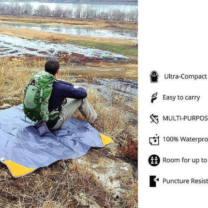 Blue And Grey Portable Waterproof Camping Mat - Foldable Picnic and Beach Blanket.