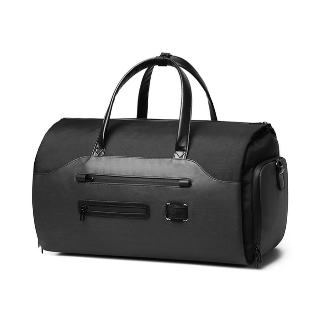 Men's Black Waterproof Multi-Functional Travel Duffel Bag - Foldable Short Trip Gym Bag with Shoe Compartment.