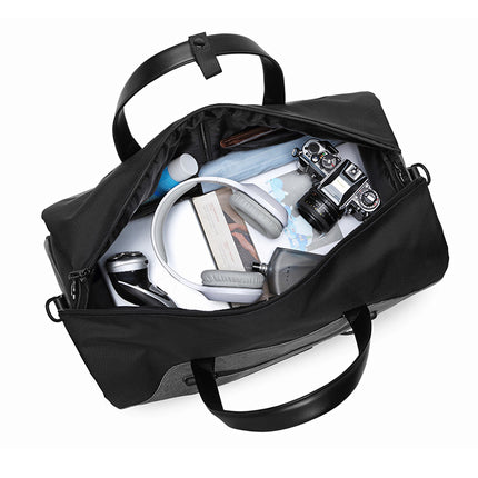 Men's Black Waterproof Multi-Functional Travel Duffel Bag - Foldable Short Trip Gym Bag with Shoe Compartment.