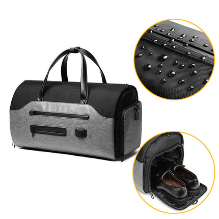 Men's Black Waterproof Multi-Functional Travel Duffel Bag - Foldable Short Trip Gym Bag with Shoe Compartment.