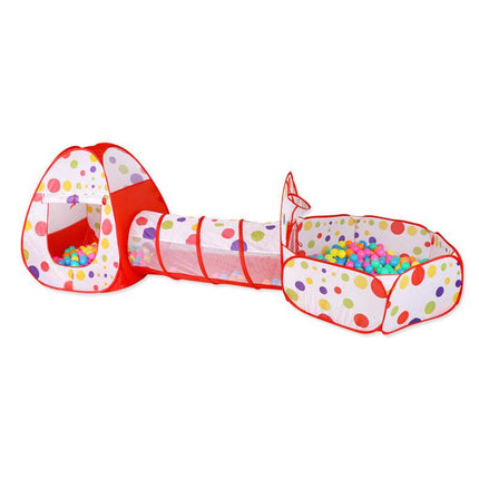 Red 3-in-1 Kids Play Tent Set - Foldable Indoor/Outdoor Tunnel and Ball Pit with Fence.