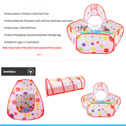 Purple 3-in-1 Kids Play Tent Set - Foldable Indoor/Outdoor Tunnel and Ball Pit with Fence.