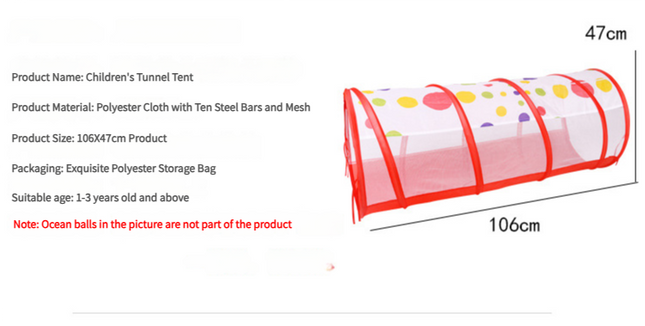 Orange 3-in-1 Kids Play Tent Set - Foldable Indoor/Outdoor Tunnel and Ball Pit with Fence.